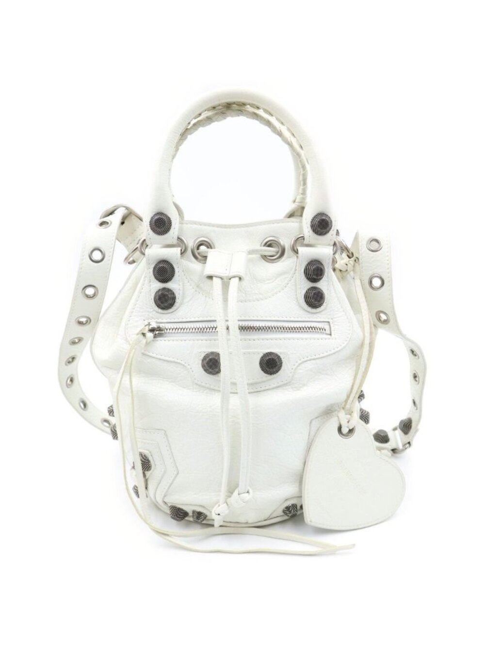 Balenciaga Le Cagole Bucket 2-Way Shoulder Bag White Leather S Silver